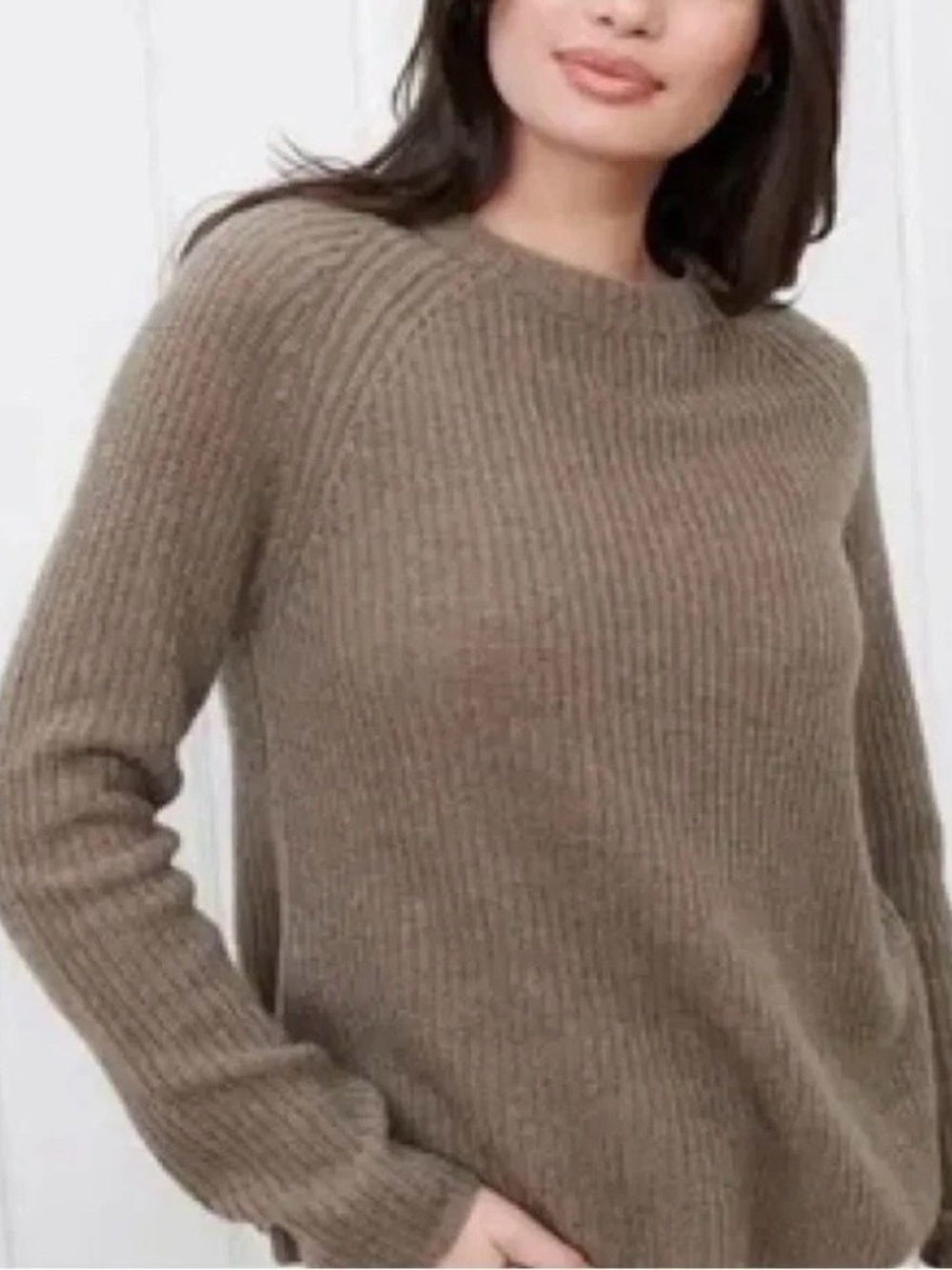 Jenni Kayne Cashmere Fisherman Crewneck Sweater Taupe M